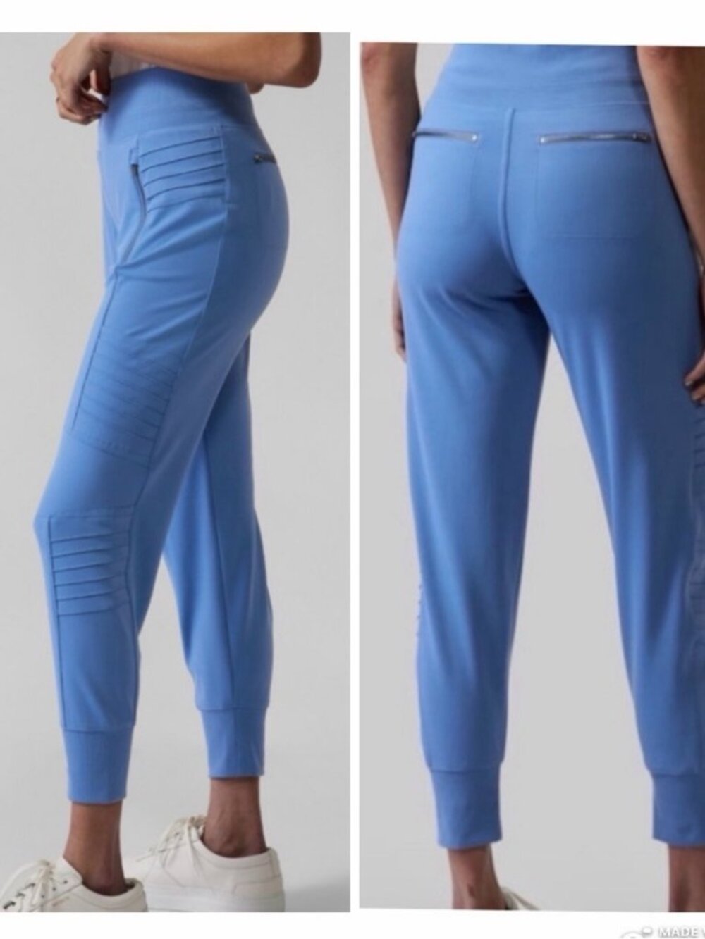 Athleta Venice Moto Jogger Size L Zip Pockets Pull-on Pants Cottage Blue Stretch